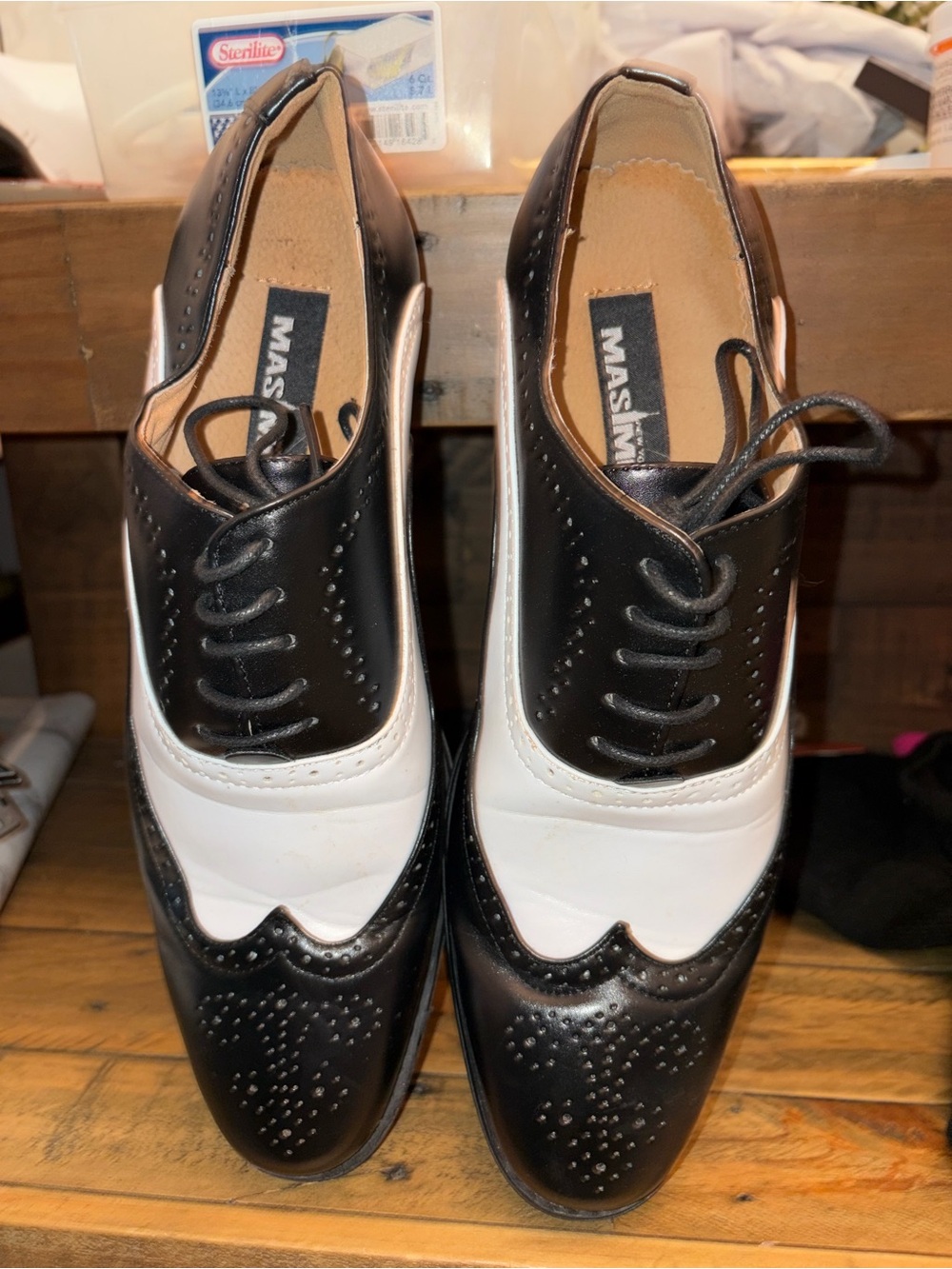 Masimo Black and White Two-Tone Brogue Derby Shoes 10.5